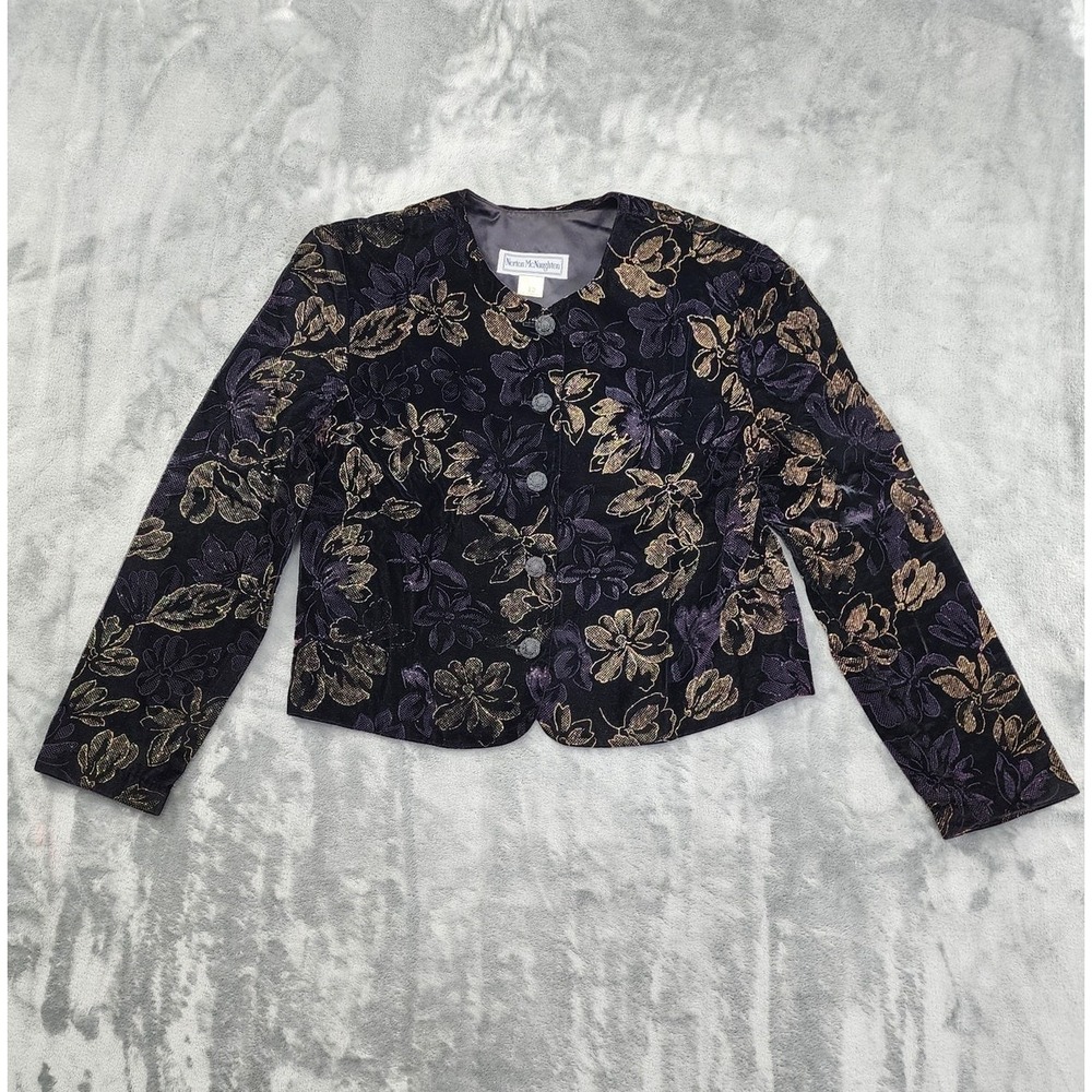 Vintage Norton McNaughton Jacket Womens M Black Metallic Floral‎ Velvet Formal